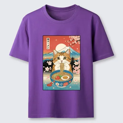 Magmoo Funny Orange Cat Eating Ramen Japan Classic T-Shirt-Magmoo