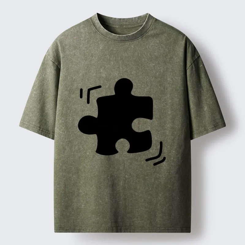 Magmoo Black Puzzle Piece Washed T-Shirt-Magmoo