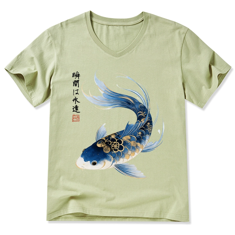 Magmoo Elegant Koi Fish Watercolor Art V-Neck Classic T-Shirt-Magmoo