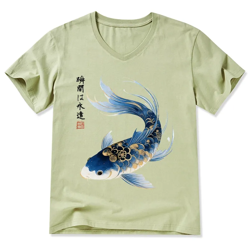 Magmoo Elegant Koi Fish Watercolor Art V-Neck Classic T-Shirt-Magmoo