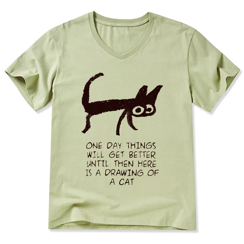 Magmoo Cat Cheer Up Drawing V-Neck Classic T-Shirt-Magmoo