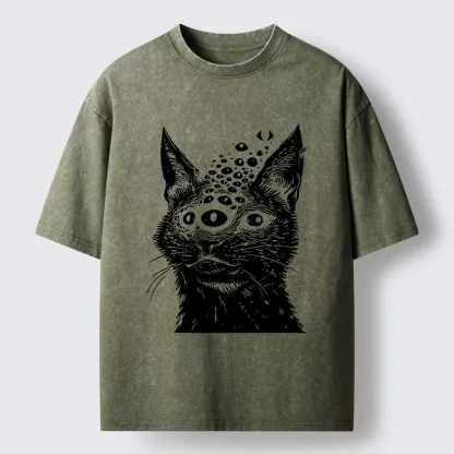 Magmoo Trippy Cat Third Eye Meme Washed T-Shirt
