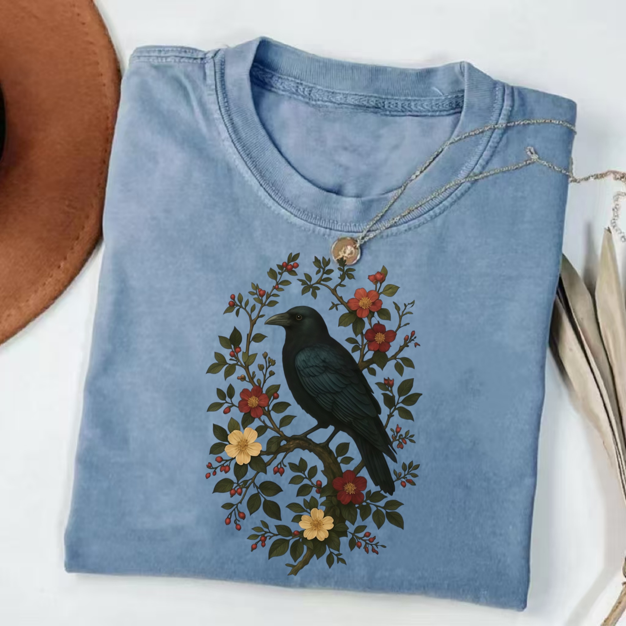 Magmoo Crow And Floral Graphic T-shirt