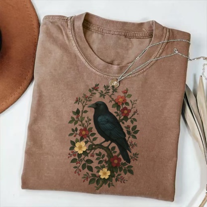 Magmoo Crow And Floral Graphic T-shirt