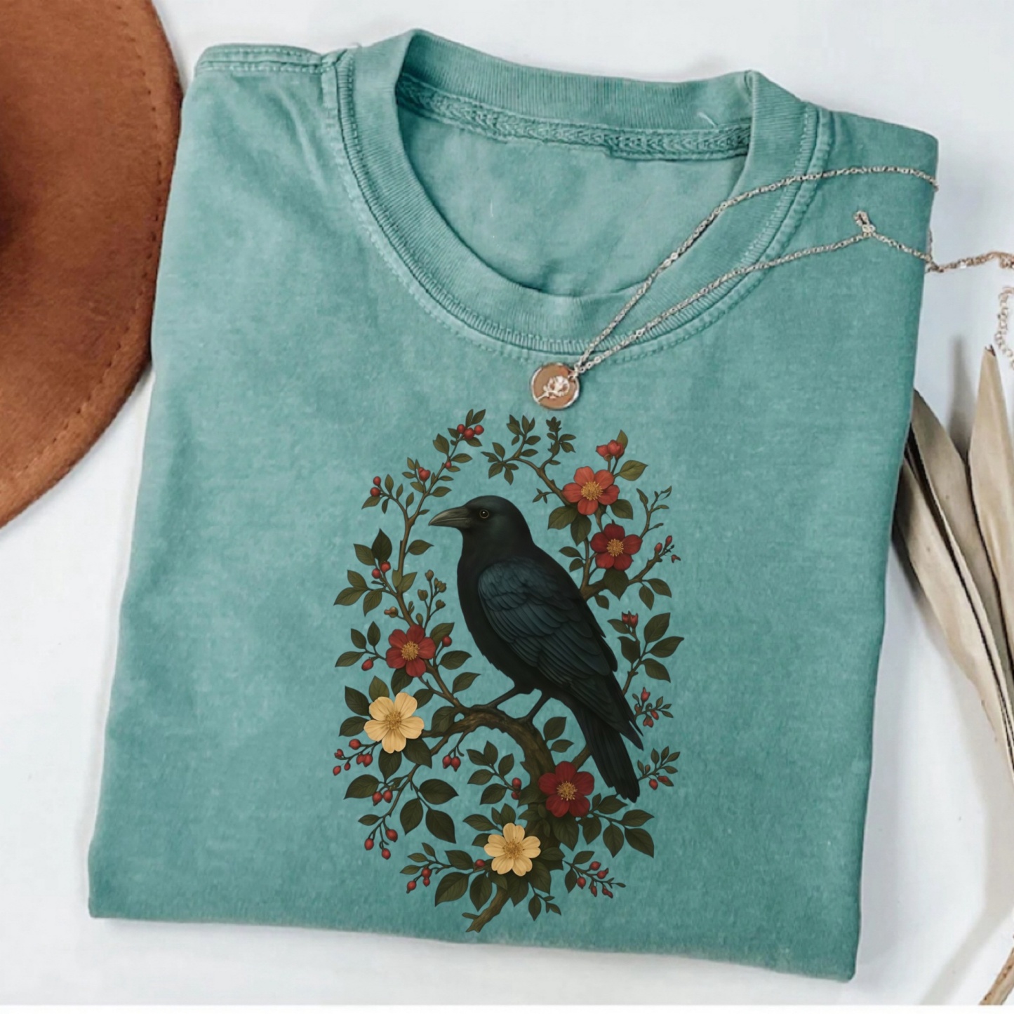 Magmoo Crow And Floral Graphic T-shirt