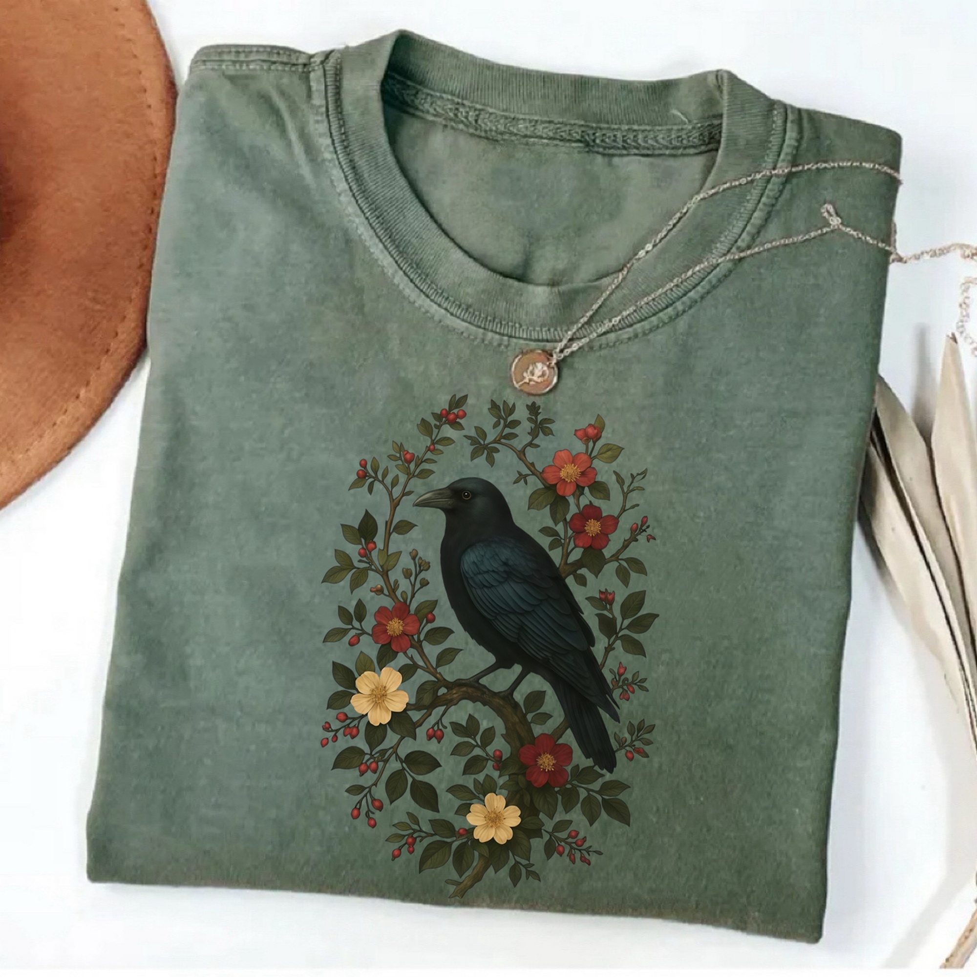 Magmoo Crow And Floral Graphic T-shirt
