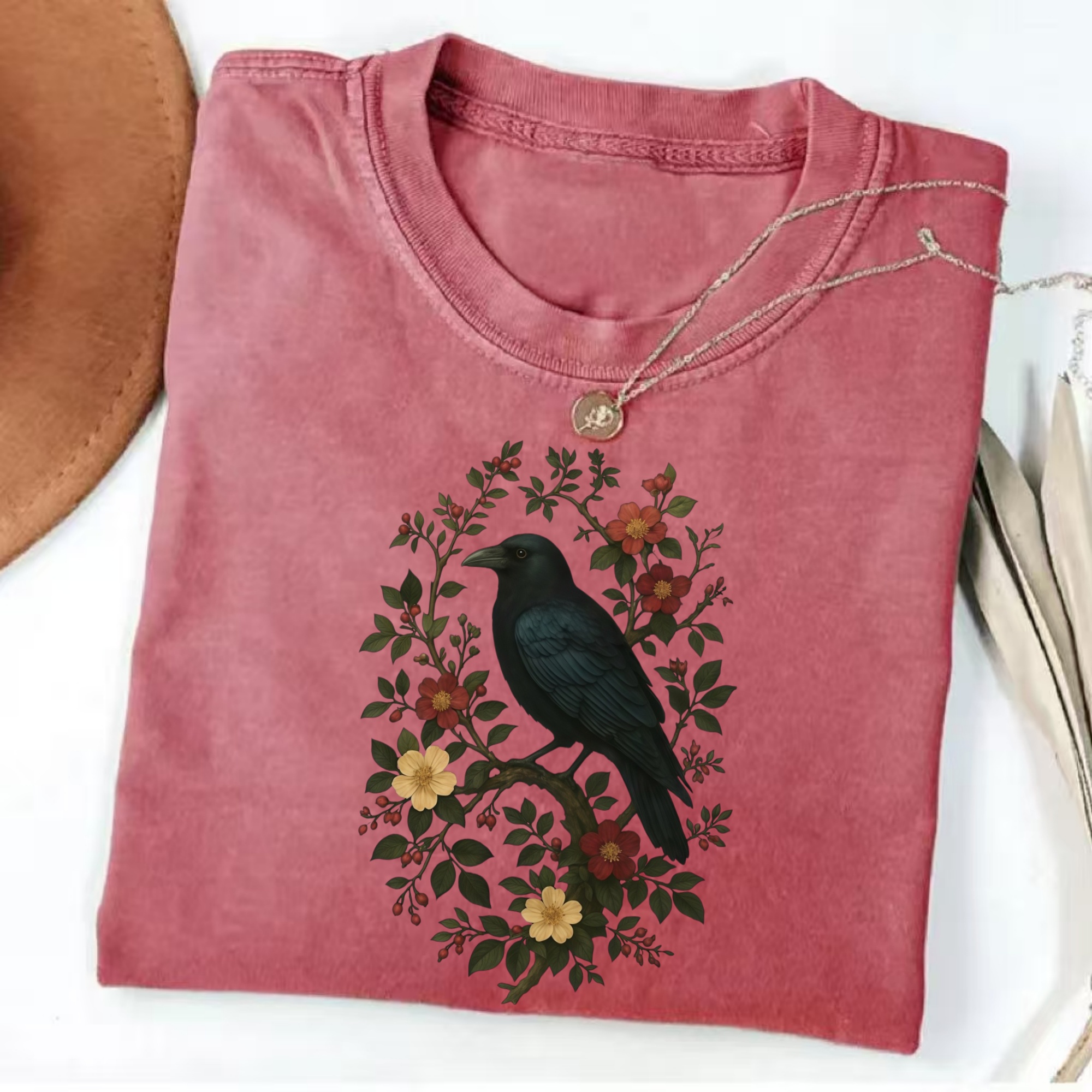 Magmoo Crow And Floral Graphic T-shirt