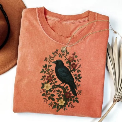 Magmoo Crow And Floral Graphic T-shirt