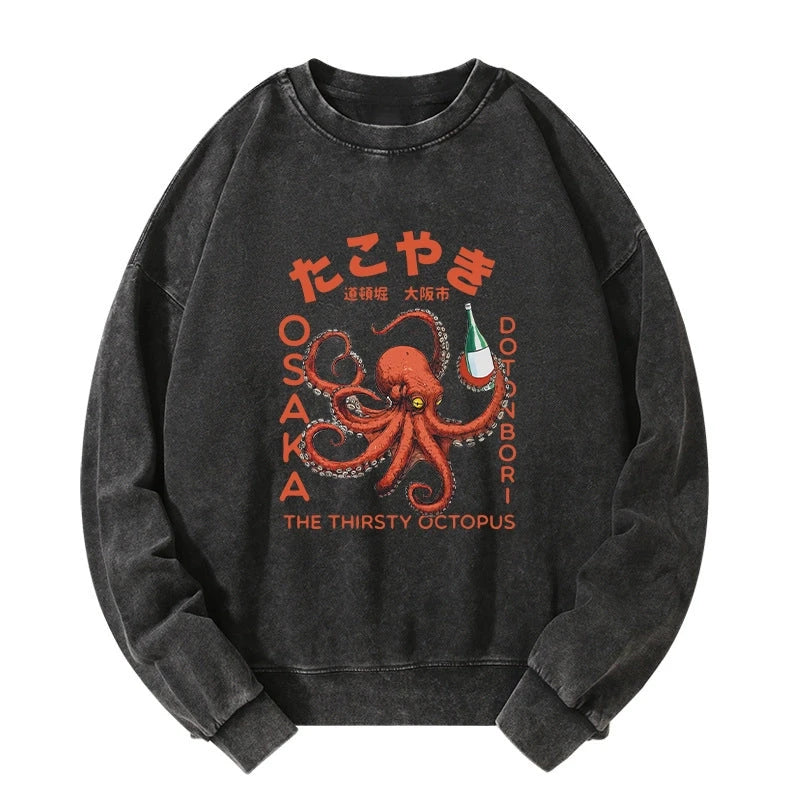 Magmoo Octopus Drinks Soju Washed Sweatshirt