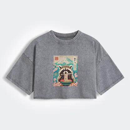 Magmoo Please Give Raccoon A Discount Women's Washed Crop T-Shirt