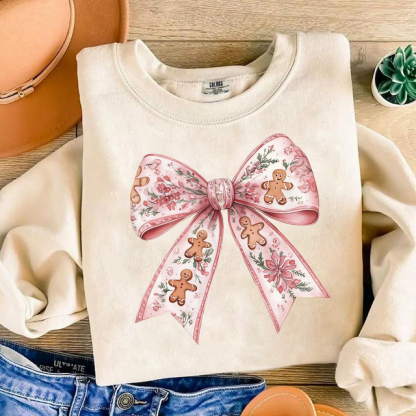 Christmas Gingerbread Bow Sweatshirt-Magmoo