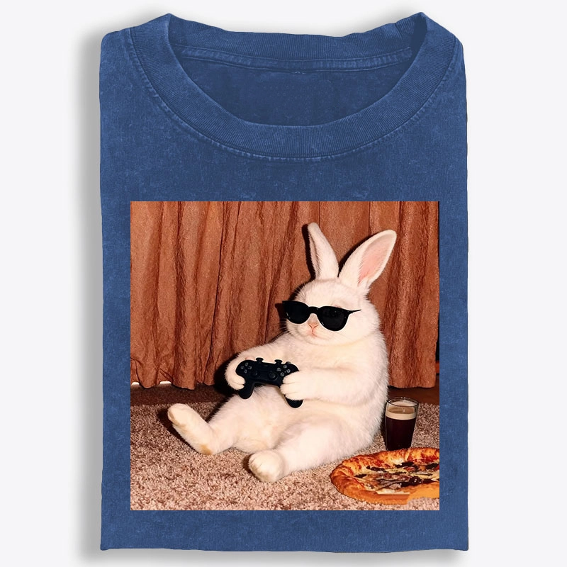 Gamer Rabbit Playing Video Game Retro Washed T-Shirt
