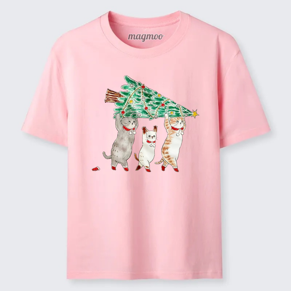 Magmoo Cats Carry Xmas Tree T-shirt