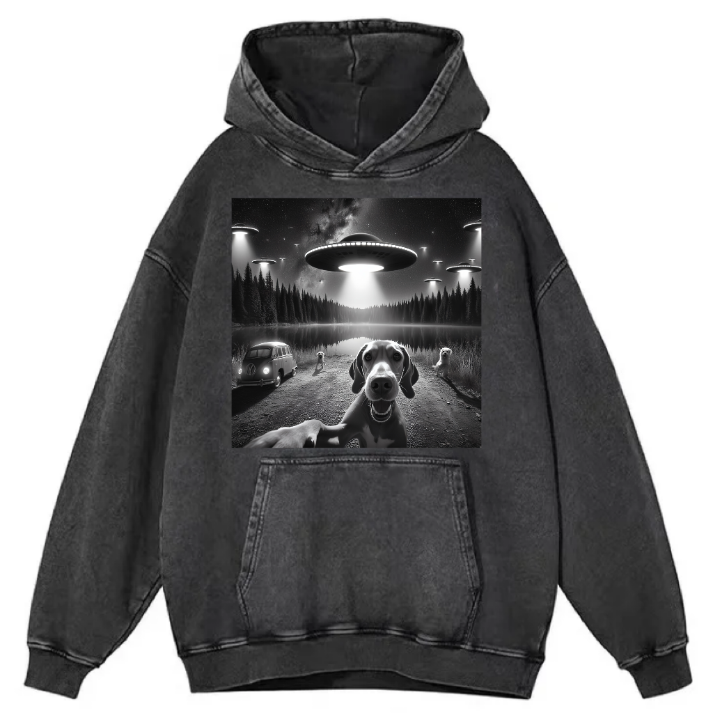 Funny Animal Selfie With UFO Art Acid Wash Shirt/Sweatshirt/Hoodie