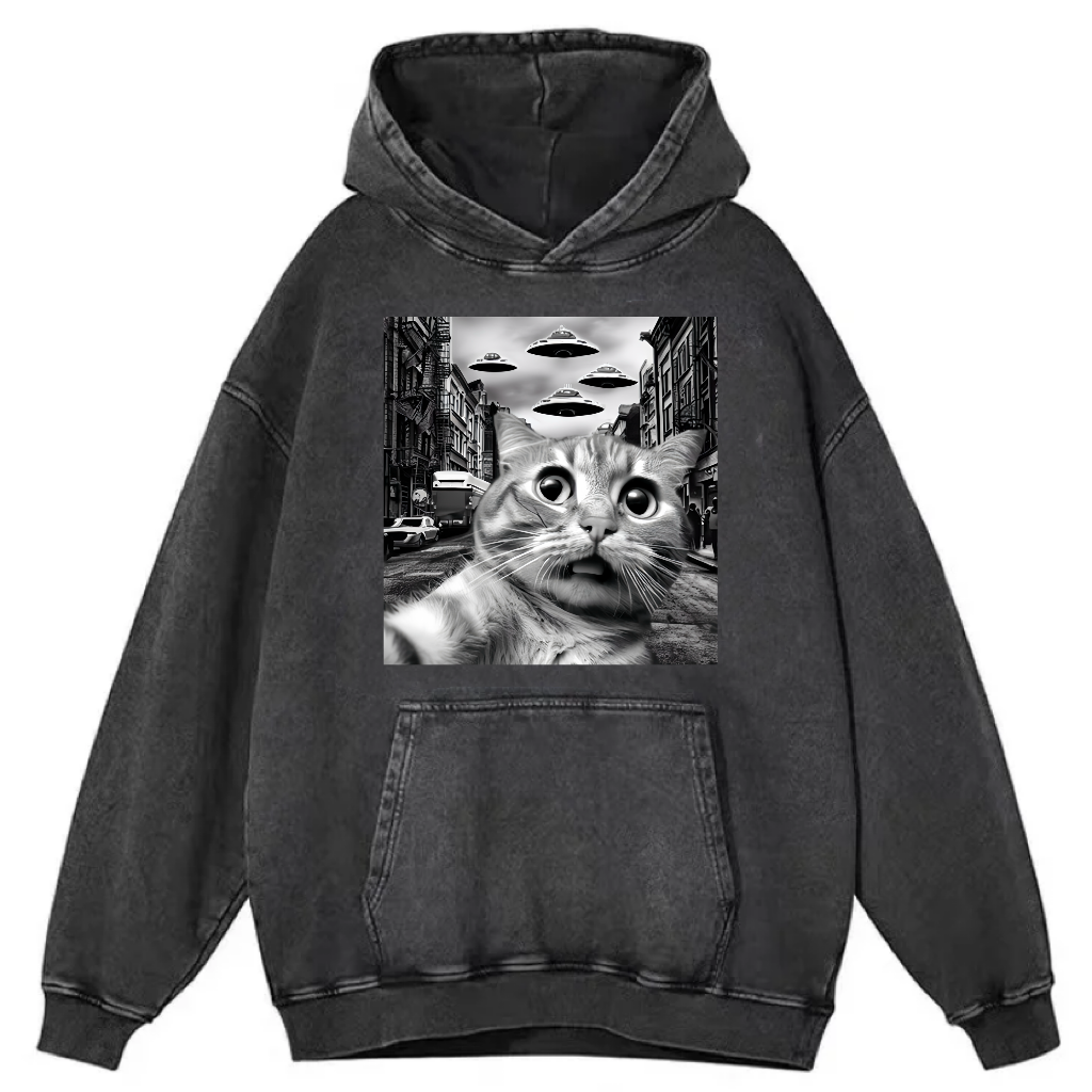 Funny Animal Selfie With UFO Art Acid Wash Shirt/Sweatshirt/Hoodie