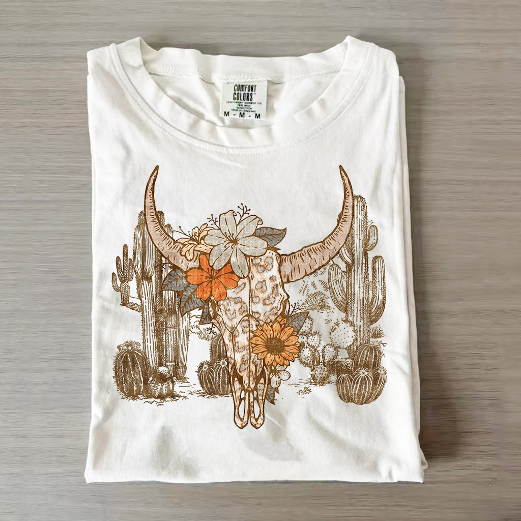Cow Skull Desert Western T-shirt-Magmoo