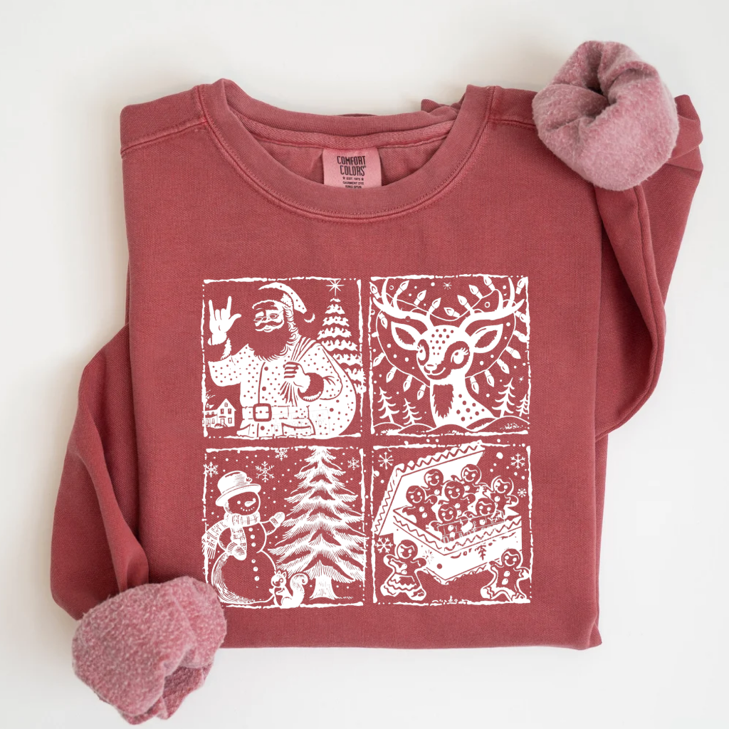 Retro Santa Reindeer Snowman Gingerbread Man Xmas T-shirt