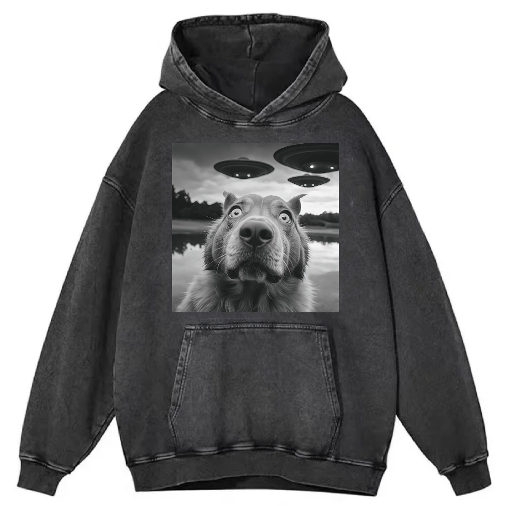 Funny Animal Selfie With UFO Art Acid Wash Shirt/Sweatshirt/Hoodie