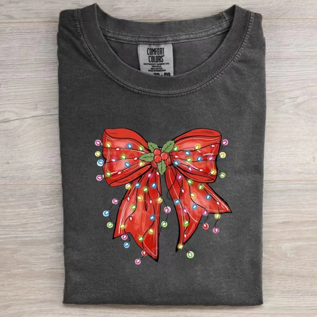 Red Bow Christmas Lights Coquette T-Shirt-Magmoo