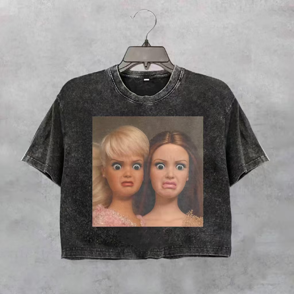Funny Doll Face GIRL MEME CROP SHIRT-Magmoo