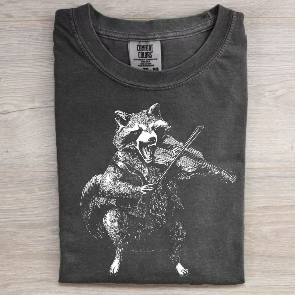 Raccoon Playing Fiddle T-shirt-Magmoo