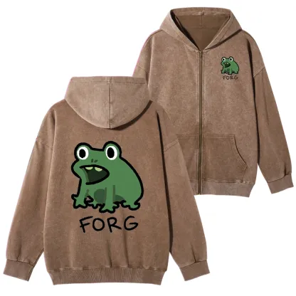 Magmoo Funny Forg Japan Washed Zip Hoodie