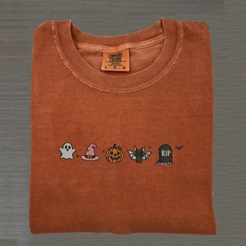 Minimalist Halloween Embroidered T-Shirt-Magmoo