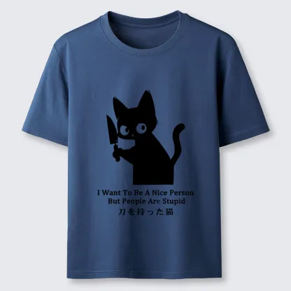 Magmoo Black Cat With A Knife Japan Classic T-Shirt