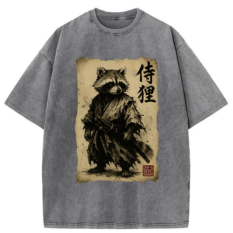 Magmoo Retro Raccoon Samurai Washed T-Shirt
