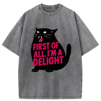 Magmoo Roaring Black Cat Washed T-Shirt-Magmoo