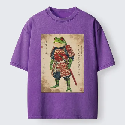 Magmoo Retro Frog Samurai Portrait Washed T-Shirt