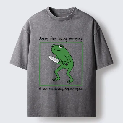 Magmoo Frog Holding A Knife Japan Washed T-Shirt