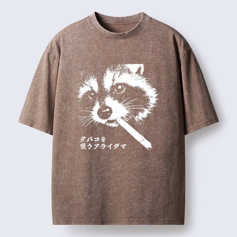 Magmoo Somking Raccoon Washed T-Shirt