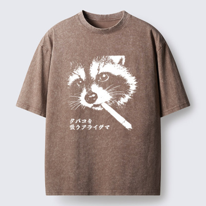 Magmoo Somking Raccoon Washed T-Shirt
