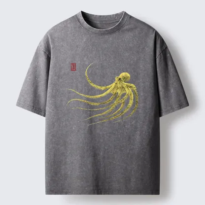Magmoo Retro Octopus Japanese Washed T-Shirt-Magmoo