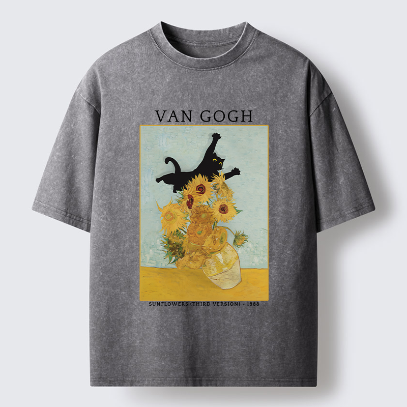 Magmoo Cat Attacks Vase Washed T-Shirt