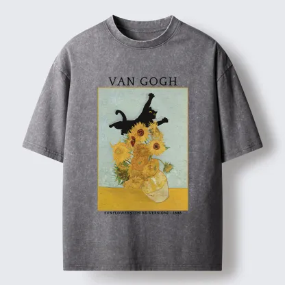 Magmoo Cat Attacks Vase Washed T-Shirt