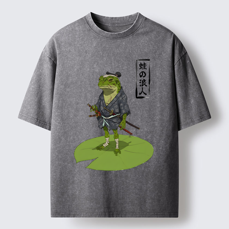 Magmoo Frog Japanese Samurai Washed T-Shirt