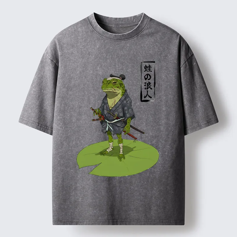 Magmoo Frog Japanese Samurai Washed T-Shirt