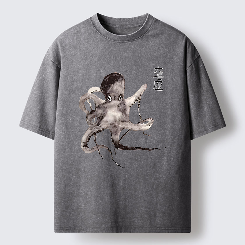 Magmoo Octopus Ink Painting Washed T-Shirt