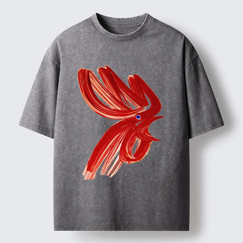Magmoo Calligraphy Art Chicken Washed T-Shirt-Magmoo