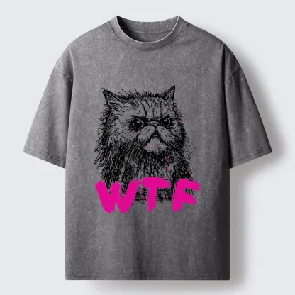Magmoo Angry And Sloppy Cat Washed T-Shirt-Magmoo