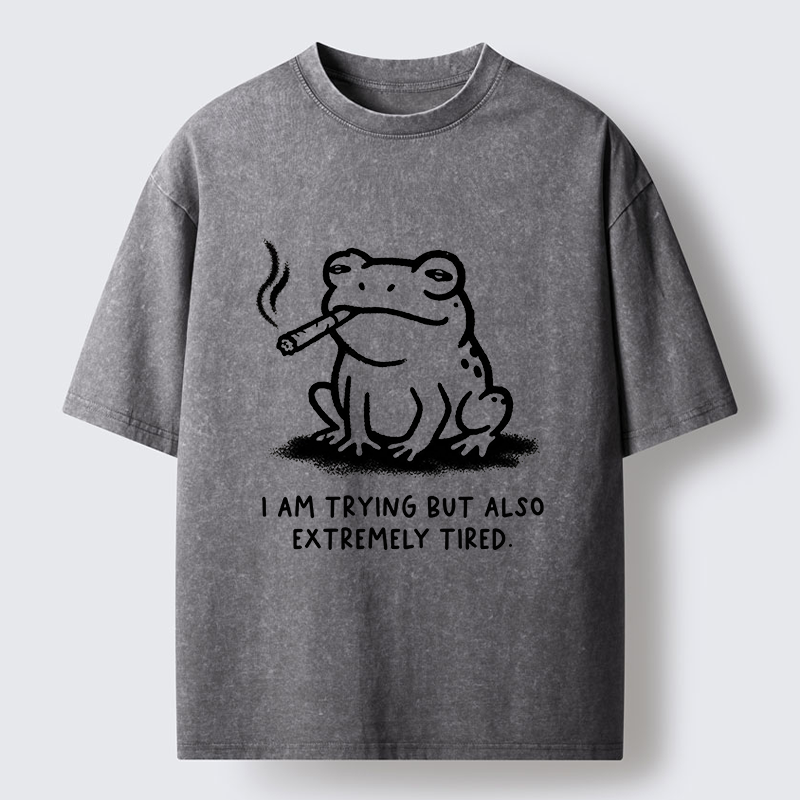 Magmoo Hardworking But Tired Frog Washed T-Shirt