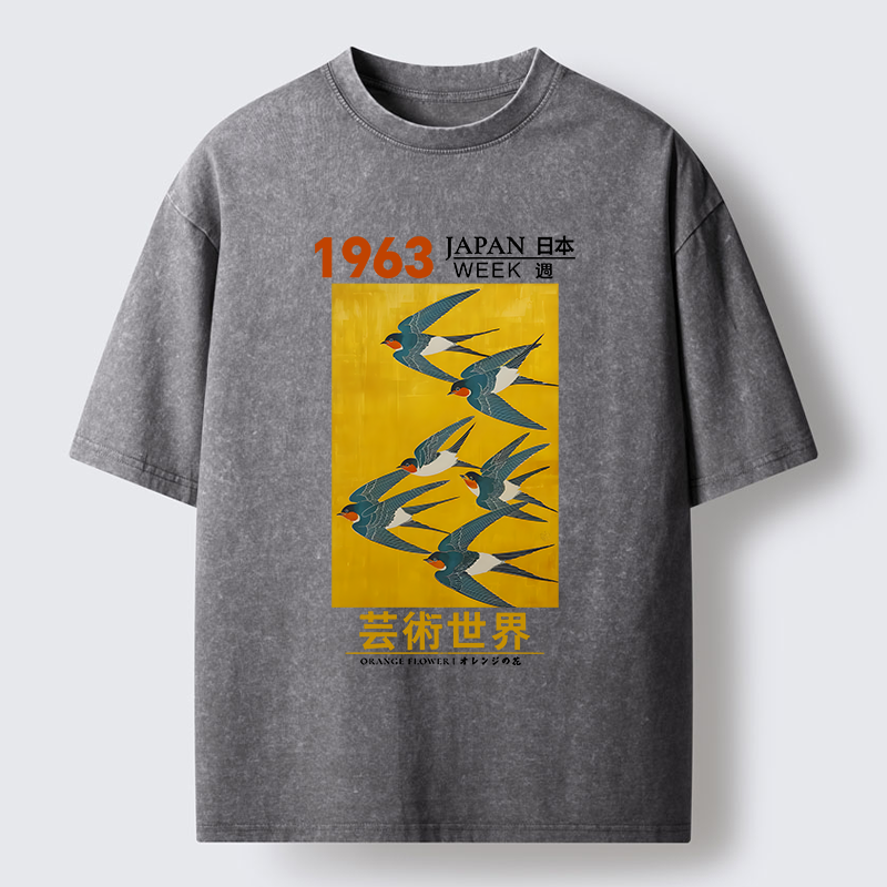 Magmoo Swallow Poster Washed T-Shirt-Magmoo
