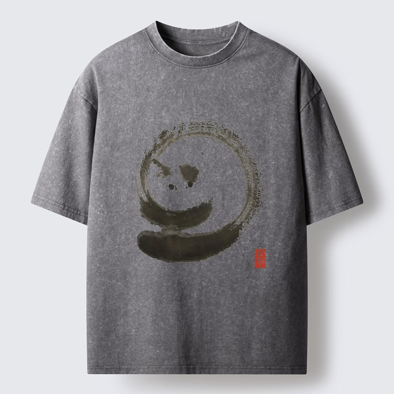 Magmoo Ink Painting Of A Fat Cat Washed T-Shirt-Magmoo