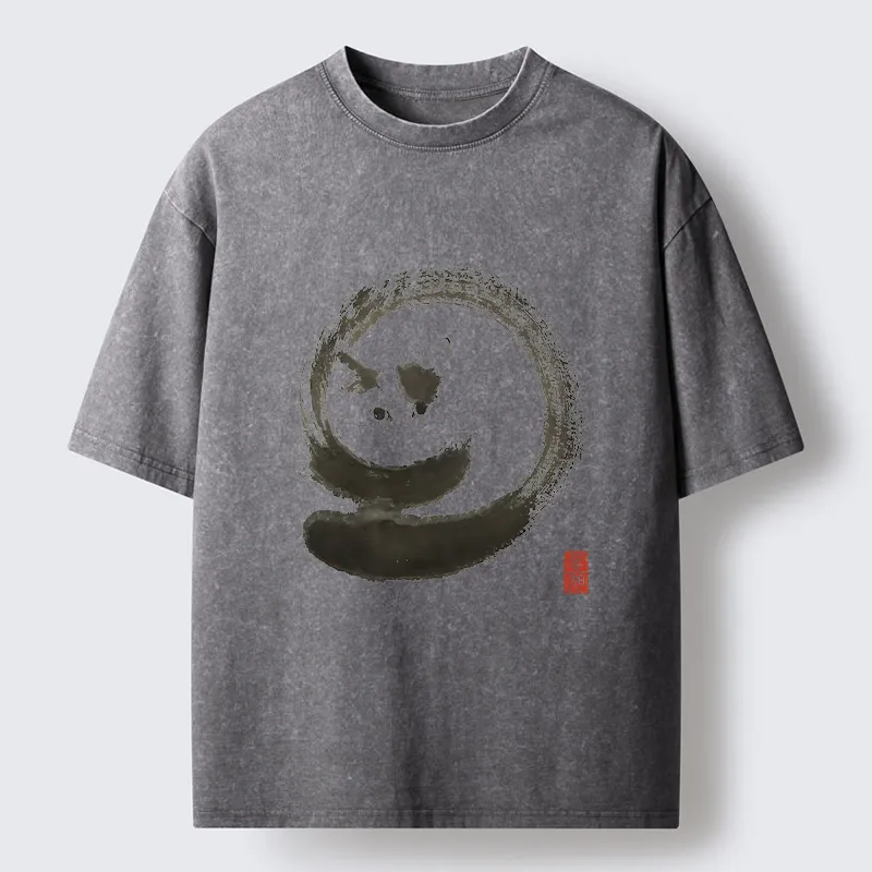 Magmoo Ink Painting Of A Fat Cat Washed T-Shirt-Magmoo