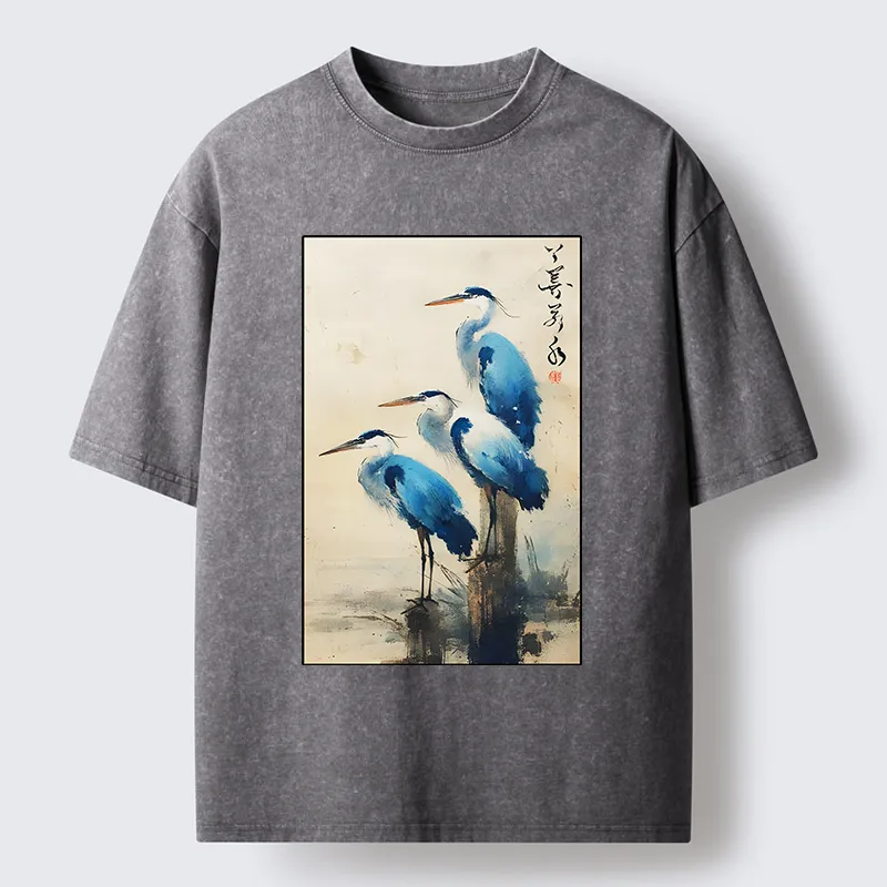 Magmoo Great Blue Heron Japan Washed T-Shirt-Magmoo
