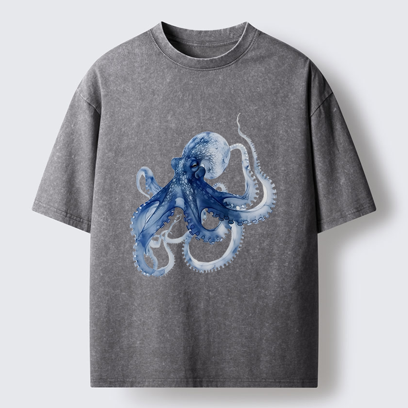 Magmoo Blue Octopus Washed T-Shirt-Magmoo