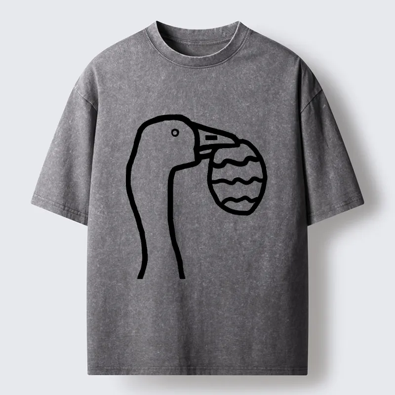 Magmoo Goose Carrying An Egg Washed T-Shirt-Magmoo