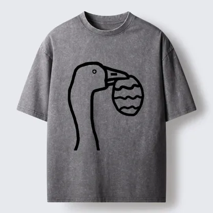 Magmoo Goose Carrying An Egg Washed T-Shirt-Magmoo
